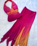Orange Pink Ombre Mermaid Halter Ruffle Chiffon Homecoming Dress Cocktail Dress Outfits HZ1023