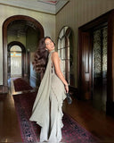 Simple Flowy Sheath Spaghetti Strap Ruffle Chiffon Prom Dress Party Dress HZ1023