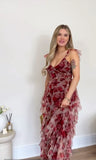 Vintage A Line Print Floral Irregular Ruffles Tulle Long Prom Dress Evening Party Dress HZ1023