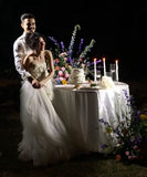 White Exquisite Ball Gown Strapless Appliques Beaded Tulle Wedding Dress HZ1023