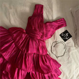 Hot Pink A Line V Neck Ruffles Satin Knee Length Homecoming Dresses Outfits HZ1023
