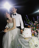 White Exquisite Ball Gown Strapless Appliques Beaded Tulle Wedding Dress HZ1023