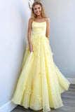 Yellow tulle long prom dress yellow formal dress HZ1023