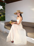 Romantic A Line Strapless White Sequin Chiffon Long Party Dress Evening Dress HZ1023