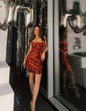 Sexy Sheath Spaghetti Strap Red Sequin Short Homecoming Dress Birthday Dress HZ1023