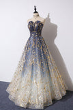 Unique A Line Strapless Ombre Long Prom Dress Stunning Party Dresses HZ1023