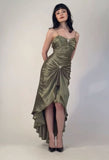 Retro Green Mermaid Spaghetti Strap Beaded Satin Prom Dress Evening Dress HZ1023