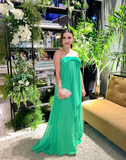 Cute A Line Strapless Bow Green Chiffon Long Prom Dress Graduation Prom Dress HZ1023