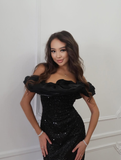 Sexy Black Sheath Off the Shoulder Sequin Prom Dress Formal Dress Party Dress HZ1023