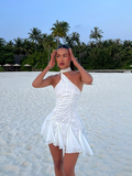 Flowy White A Line Halter Chiffon Mini Homecoming Dress HZ1023