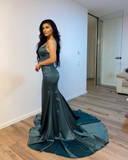 Elegant Dark Green V-Neck Long Mermaid Prom Dress HZ1023