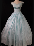Vintage Ball Gown V Neck Lace Satin Prom Dress 16th Birthday Dress HZ1023