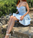 Princess A Line Sweetheart Neck Sky Blue Satin Short Homecoming Dress Birthday Dress HZ1023