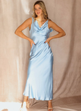 Elegant Sheath Spaghetti Strap Baby Blue Satin Long Prom Dress Evening Dress HZ1023