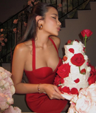 Sexy Sheath Strap Red Satin Short Homecoming Dress Birthday Dress HZ1023