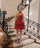 Red Tulle Homecoming Dress Short Prom Dress HZ1023