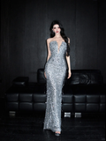 Silver Sequin Mermaid Sweetheart Neck Long Date Dress Evening Dress Prom Dress HZ1023