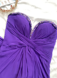 Purple A Line Sweetheart Neck Rhinestone Chiffon Long Prom Dress Evening Dress HZ1023