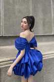 Unique Blue Off The Shoulder Homecoming Dresses HZ1023