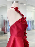 A-Line Backless Homecoming Dresses Red Mini Sleeveless One Shoulder Graduation Dress With Appliques HZ1023