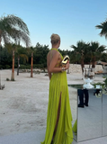 Green A Line Halter Chiffon Open Back Long Prom Dress Evening Dress HZ1023