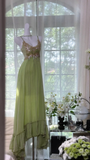 Dreamy Green Sequin Spaghetti Strap Chiffon Date Dress Evening Dress Wedding Guest Dress HZ1023