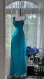 Peacock Blue A Line One Shoulder Chiffon Prom Dress Wedding Guest Dress HZ1023