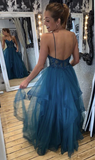 Blue Tulle Lace Appliques Long Prom Dress Evening Dress HZ1023