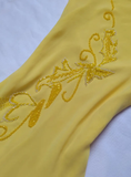 Cute Sheath Spaghetti Strap Beaded Yellow Ruffle Chiffon Prom Dress Graduation Prom Dress HZ1023