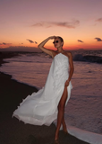 Flowy A Line Halter White Chiffon Open Back Prom Dress Vacation Dress HZ1023