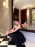 Simple Black A Line Sweetheart Neck Tulle Short Birthday Dress Homecoming Dress HZ1023