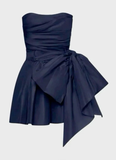 Simple Strapless Navy Blue Short Satin Homecoming Dress Cocktail Dress HZ1023