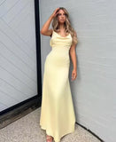 Sexy Backless Evening Party Dress Satin Long Prom Dress HZ1023