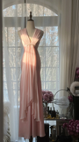 Classy A Line V Neck Beaded Pink Chiffon Satin Long Party Dress Evening Dress HZ1023