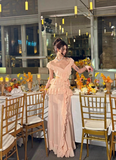 Pink A Line V Neck Ruffle Chiffon Long Prom Dress Vacation Dress HZ1023