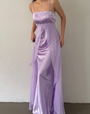 Lilac A Line Spaghetti Strap Satin Tulle Long Prom Dress Evening Dress HZ1023
