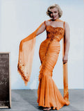 Orange Mermaid Spaghetti Strap Pleated Beaded Chiffon Prom Dress HZ1023