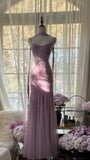 Lilac Mermaid Spaghetti Strap Beaded Chiffon Long Prom Dress Graduation Prom Dress HZ1023