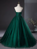 Green A Line Strapless Tulle Ball Gown Prom Dress HZ1023