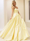 Yellow sweet neck satin long prom dress, yellow evening dress HZ1023