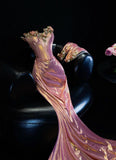 Gorgeous Mermaid Off the Shoulder Flower Satin Long Prom Dress Evening Dress HZ1023