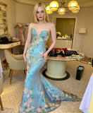 Blue Mermaid Sweetheart Neck Floral Sequin Prom Dress Party Dress HZ1023