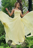 Yellow chiffon long prom dress simple evening dress HZ1023