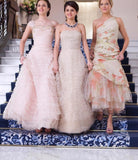 Pink Ball Gown Straps Beaded Layered Tulle Long Evening Dress Prom Dress HZ1023