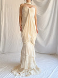Vintage Apricot Draped Gown Featuring Strapless Neckline Dress with Scarf HZ1023