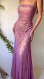 Vintage Sheath Strapless Beaded Chiffon Satin Long Party Dress Evening Dress HZ1023