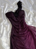 Grape Purple Ombre A Line One Shoulder Chiffon Long Party Dress Evening Dress HZ1023