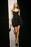 Sexy Black Ruffle A Line Sequin Chiffon Short Homecoming Dress Date Dress Cocktail Dress HZ1023