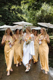 Cute Sheath Halter Yellow Satin Open Back Evening Dress Bridesmaid Dress HZ1023