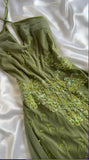 Vintage A Line Halter Sequin Appliques Green Chiffon Prom Dress Evening Dress HZ1023